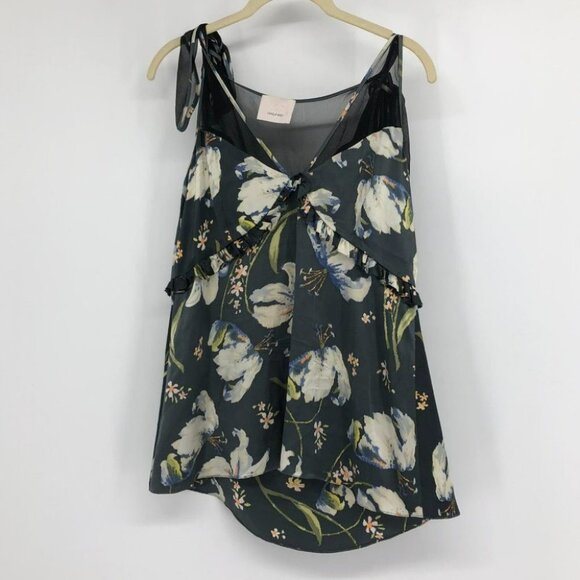 Cinq a sept (5 a 7) floral lily print black satin mesh  panel tie shoulders - Picture 13 of 13